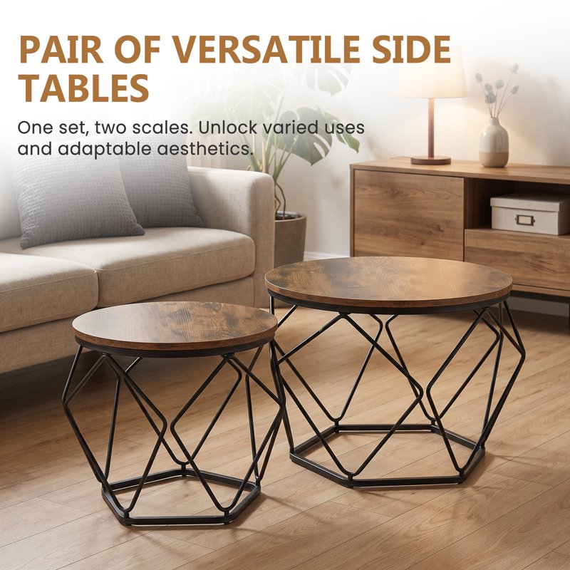 Small Round Nesting Coffee Table Set - Space-Saving Design
