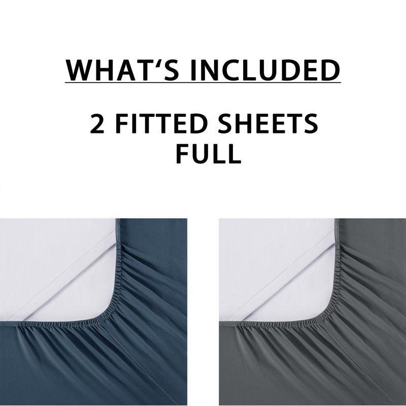 Mainstays Microfiber Fitted Sheets Set - Full, Soothing Gray & Washed Dark Blue