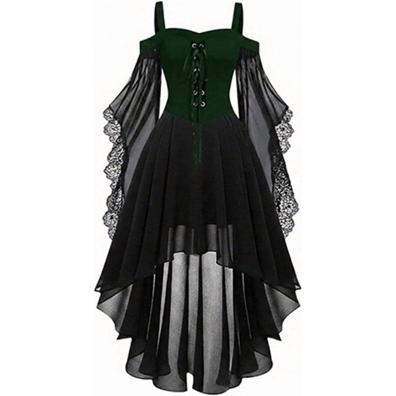 Green Women Butterfly Sleeve Witch Dress Gothic Costume Halloween 2026