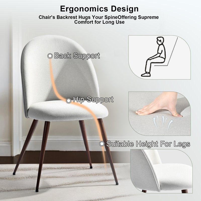 Dining Chair Set of 2 - Upholstered Kitchen Nook Chairs, Beige