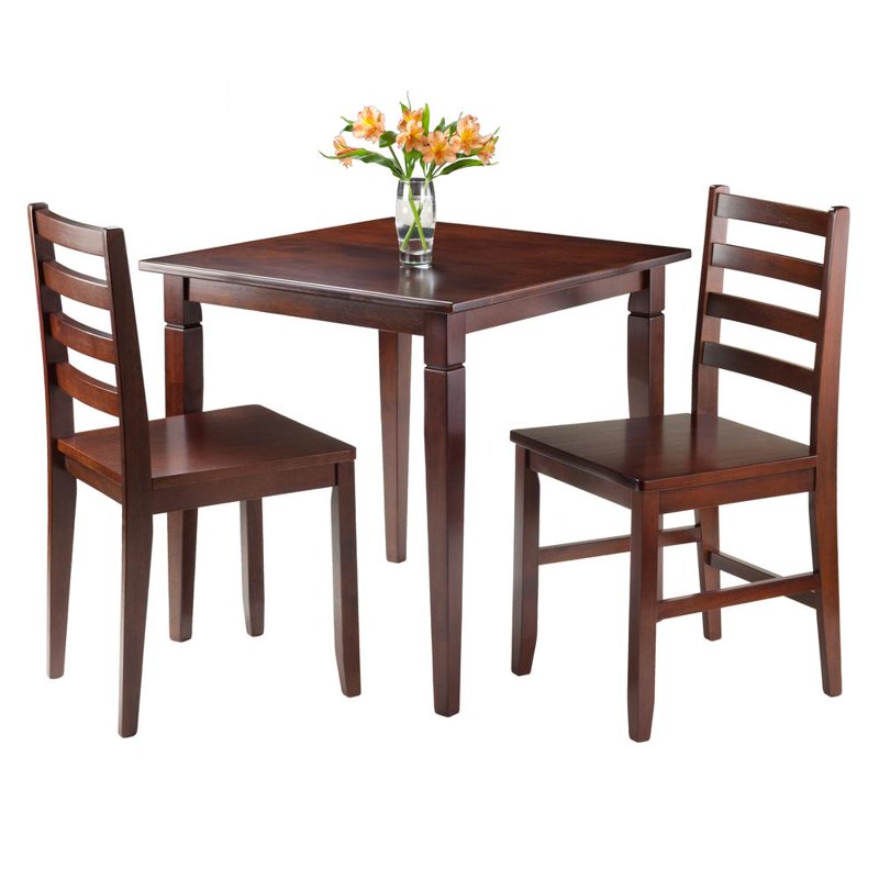 3-Piece Walnut Dining Set with Table & 2 Ladder Back Chairs