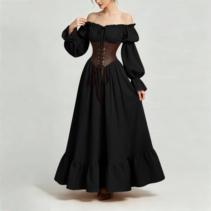 Ladies Gothic Corset Maxi Dress BB-Black S Halloween Victorian Long Dress