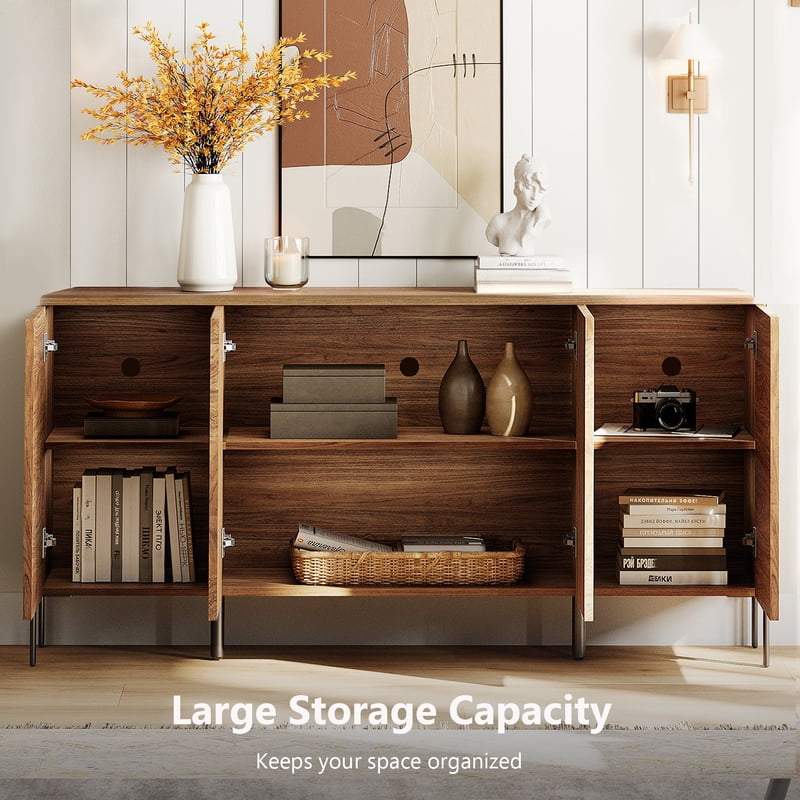 61" Minimalist Sideboard with Geometric Design - Walnut