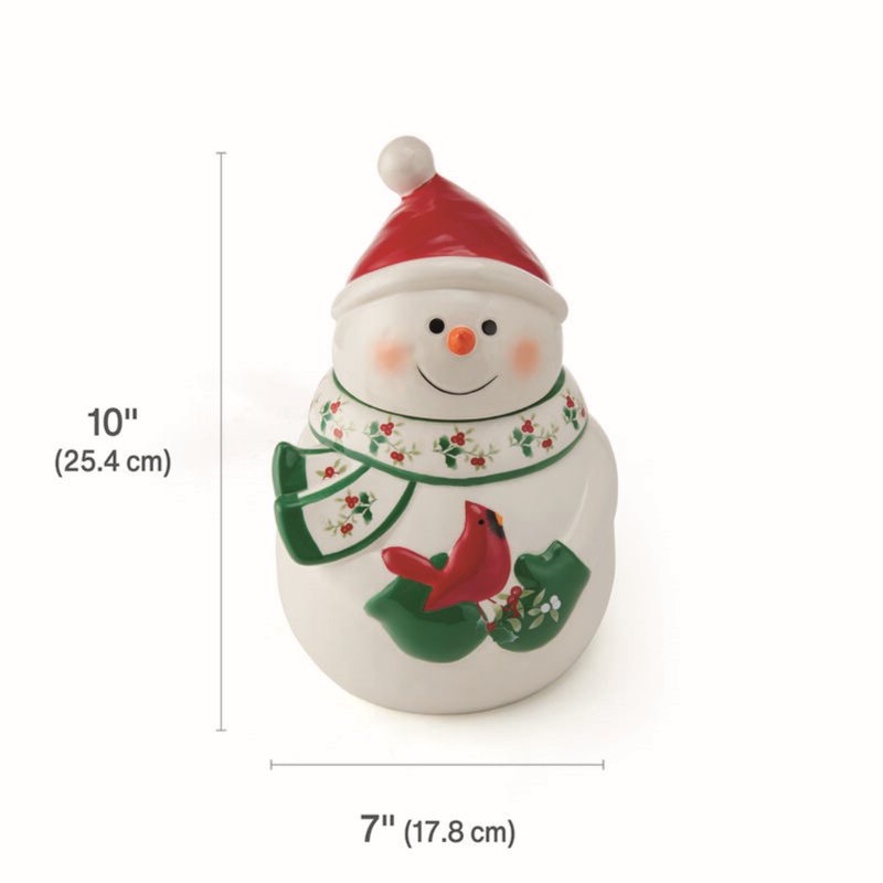 Winterberry Snowman Cookie Jar - 10 Inch Dolomite Design