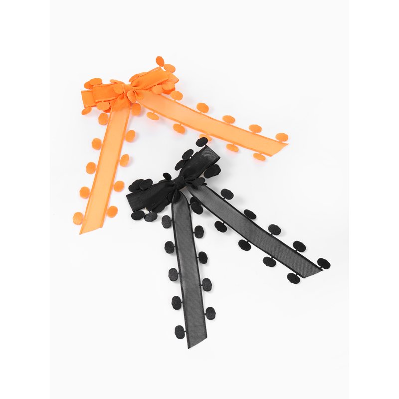 Halloween Women's Pumpkin Ribbon Bow Hair Clips Set - Black & Orange, 2 Pieces