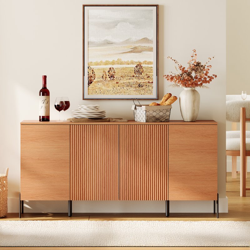 61" Minimalist 4-Door Sideboard - Mocha with Geometric Design