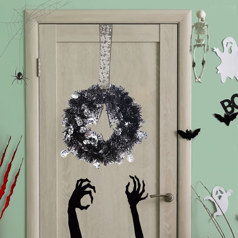Halloween Garland Wreath Decoration - Silver, 11.4x20.3 Inches - Indoor Outdoor Friendly