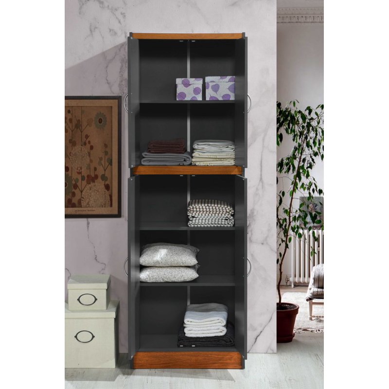 4-Door Kitchen Pantry with 4 Shelves - Grey Oak