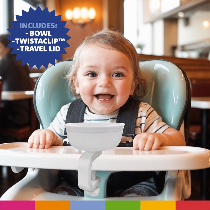TwistaBowl 3-Piece Set for 6+ Months - Gray Bowl with Lid & Clip