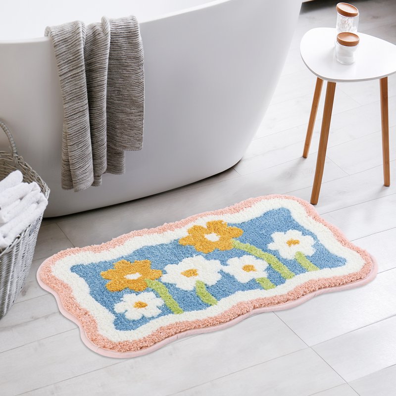 Bathroom Rugs Plush Fluffy Non-Slip Print Quick Dry 20x32 Inches - Flower-2
