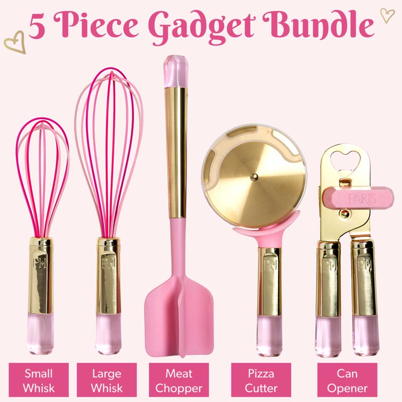 Kitchen Utensils Set - Pink Jewel-Handle Gadgets, 5 Pieces - Silicone