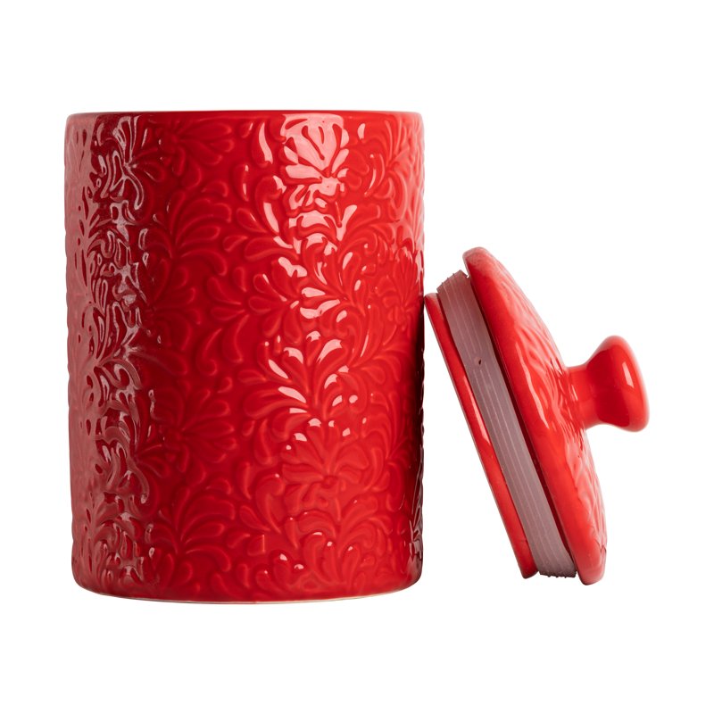 Fleur Embossed 3-Piece Ceramic Canister Set - Red