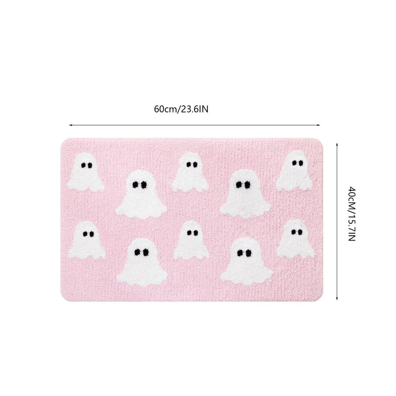 Pink Halloween Ghost Doormat 16x24 Inch Non Slip Crystal Velvet Entry Rug - Decor_A2