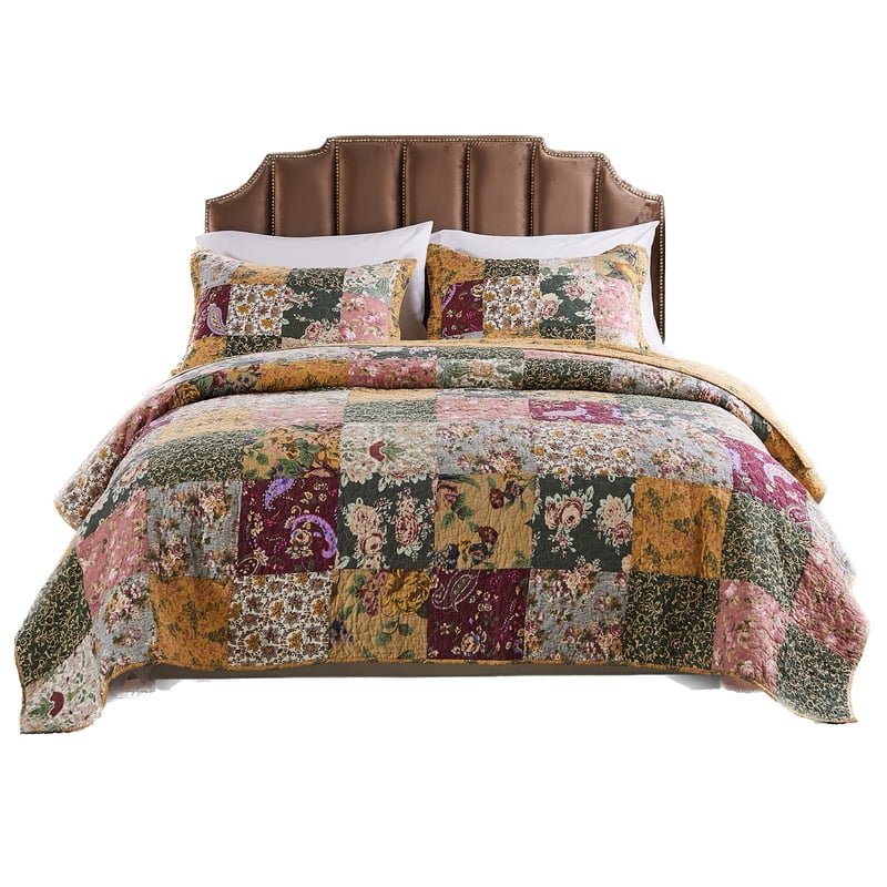 Antique Chic 3-Piece Full/Queen Cotton Quilt Set with Shams & Decorative Pillows