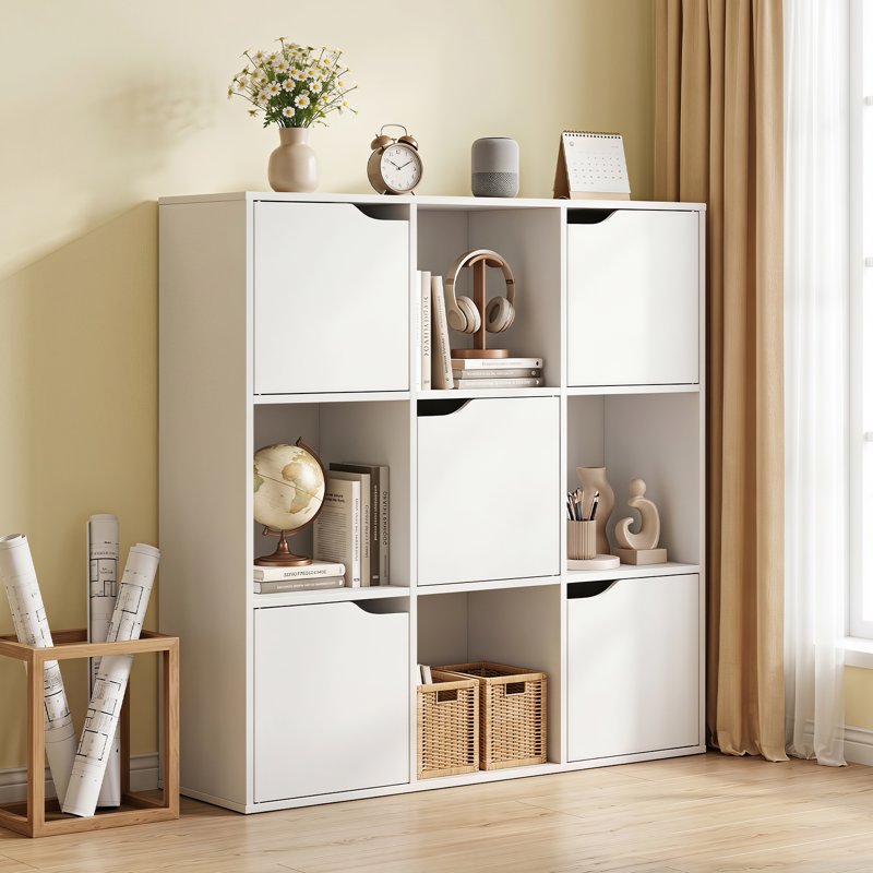 9-Cube Storage Organizer with 5 Doors - Freestanding Bookcase