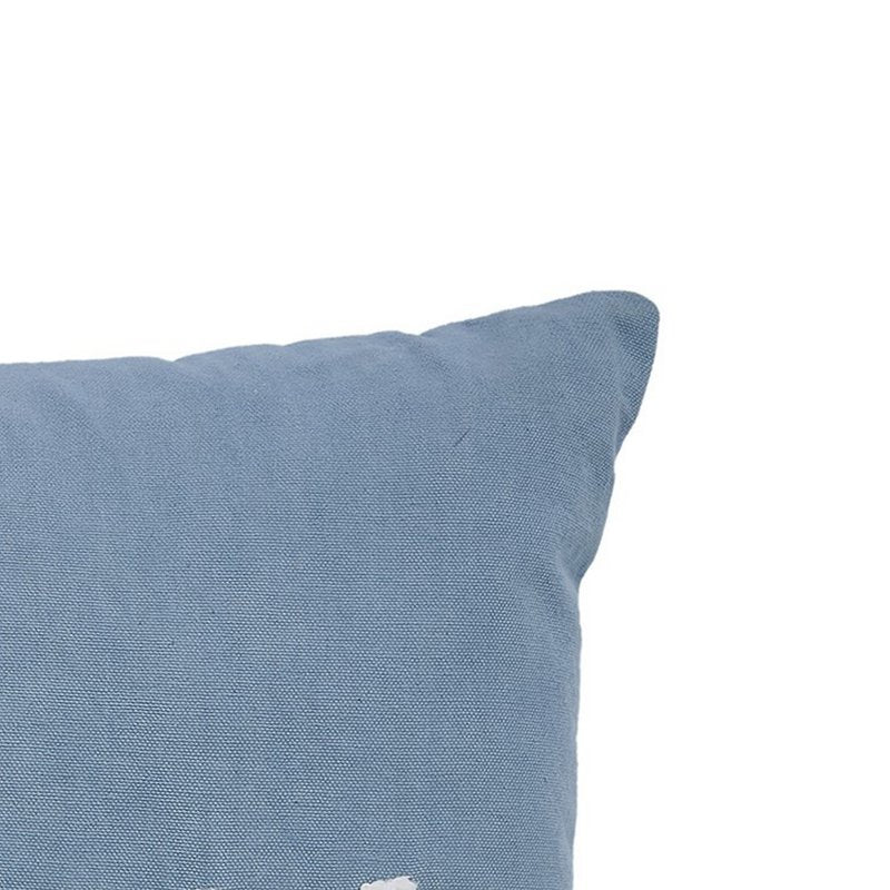 Welcome Embroidered Cotton Throw Pillow - 14x20 Inch Blue Decorative Cushion - Variation of Welcome