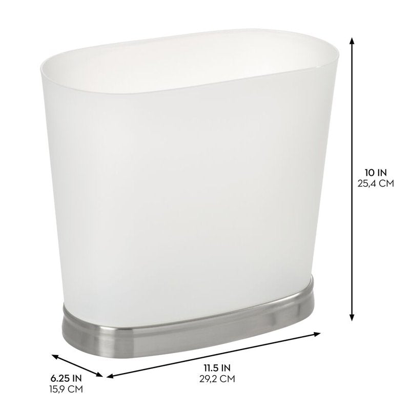 Compact Oval Trash Can - Modern Plastic Garbage Bin, White