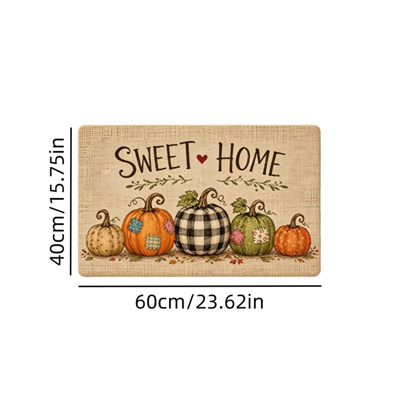 Thanksgiving Non-Slip Pumpkin Doormat with Patchwork Pumpkins - Seasonal Front Door Mat - C-c Variation