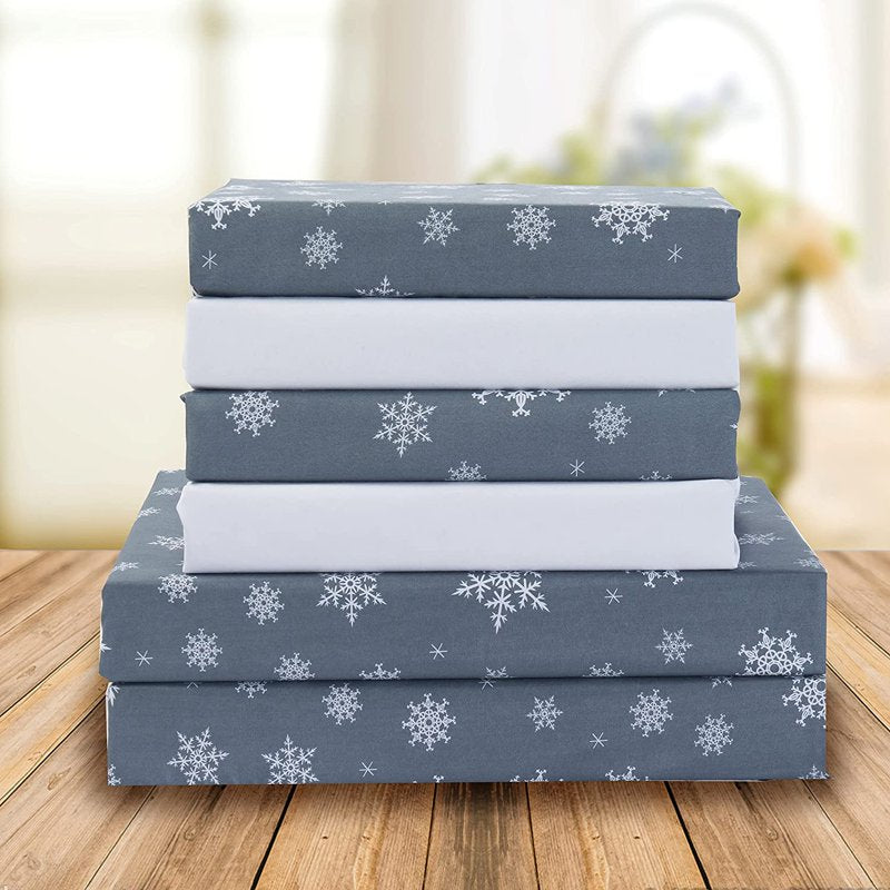 King Snowflake Pattern 1500 Thread Count Sheet Set - Gray Holiday Bedding