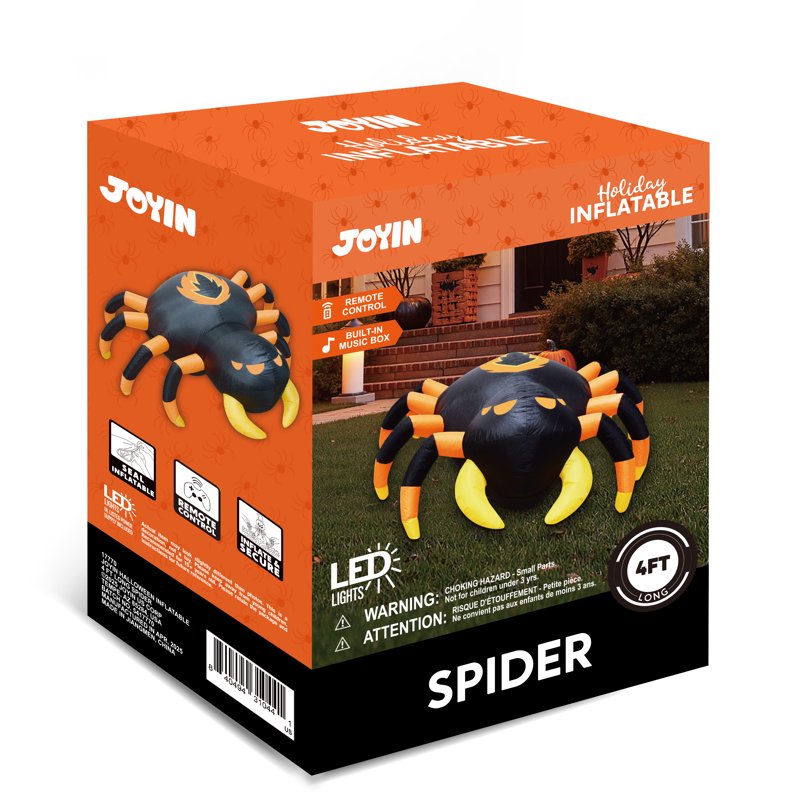 Joyfy 4ft Halloween Inflatable Spider with Remote Control, LED Lights & Movement