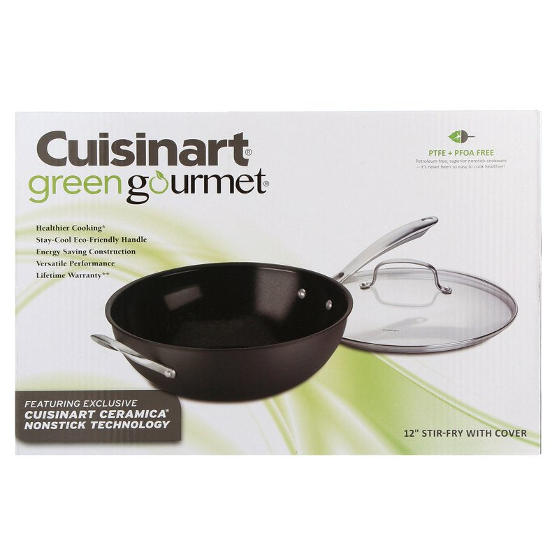 Eco-Friendly 12" Hard Anodized Non-Stick Stir Fry Wok with Glass Cover