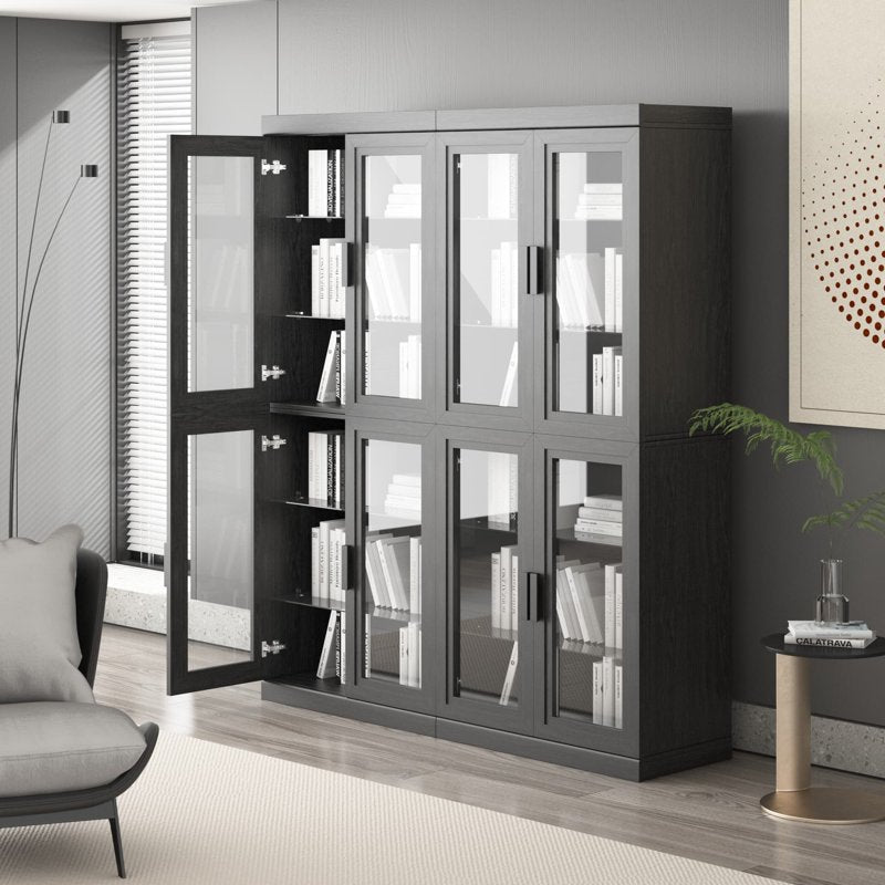 Curio Display Cabinet with Glass Doors - Black, 72x62x16in