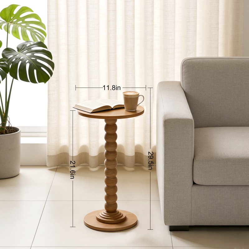 Round Side Table with Solid Wood Legs - Compact Design for Living Room, Bedroom, Office