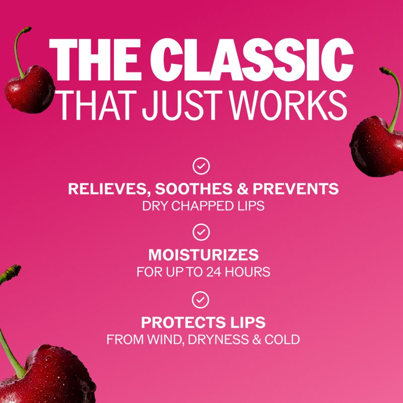 Classic Cherry Lip Balm - 24-Hour Moisturizing Lip Protectant, 3-Pack