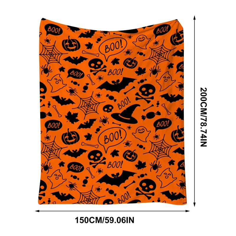 Halloween Fleece Throw Blanket - Cozy Ghost Pumpkin Print, 150x200cm, Orange - Variation #13