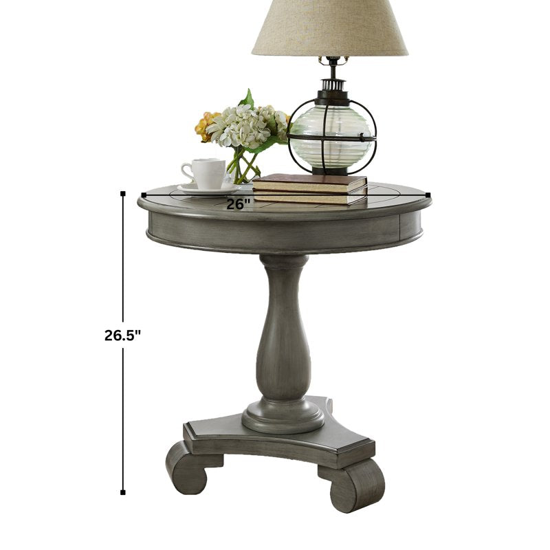 Gray Round Wood Pedestal End Table - 26"