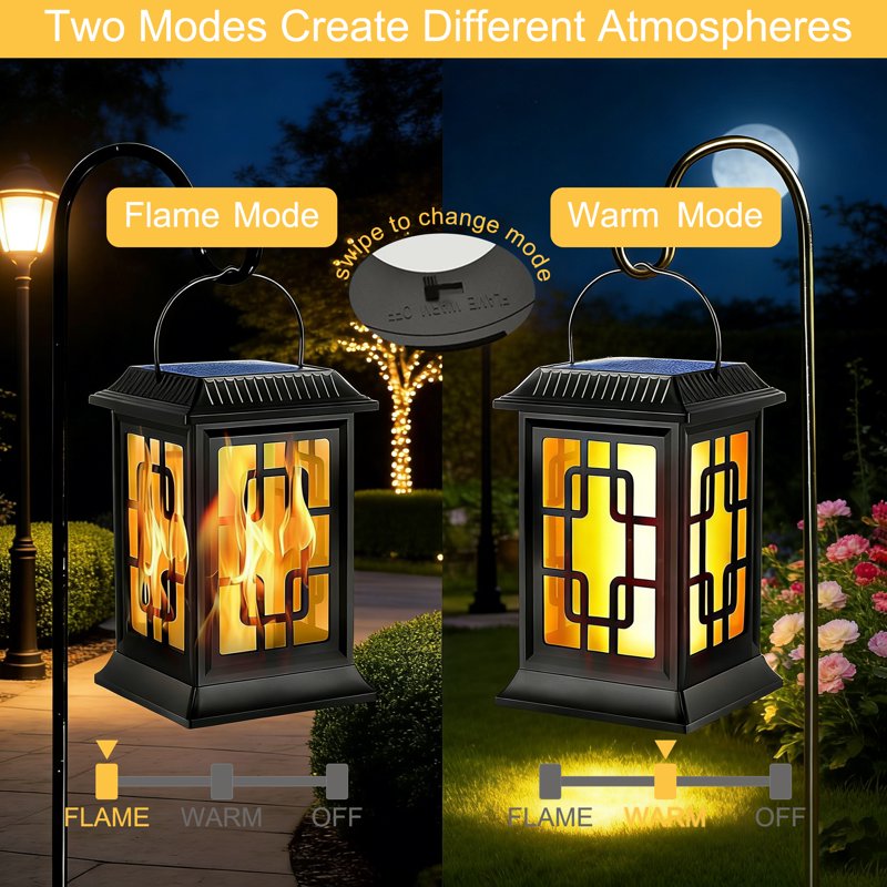 Outdoor Solar Lanterns with Flickering Flame Effect - Waterproof Hanging Lanterns for Garden Patio Yard - 2 Pack