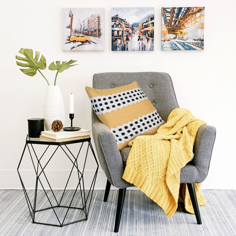 Ox Bay 20x20 Hand-Woven Organic Cotton Pillow Cover - Yellow & Black Stripe