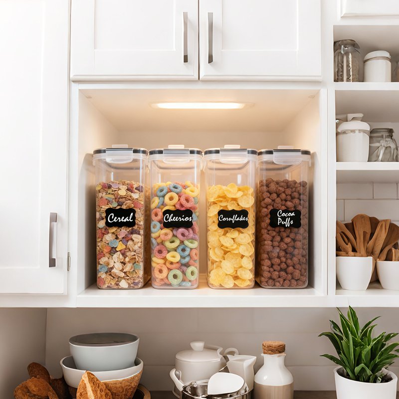 Airtight Cereal Containers - 4-Piece Set with Labels & Marker