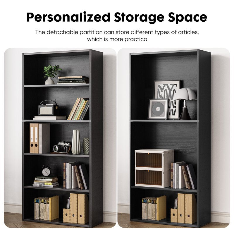 5-Shelf Wooden Bookcase - Floor Standing Storage Shelves