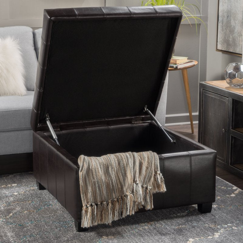 Contemporary Tufted Leather Storage Ottoman - Brown