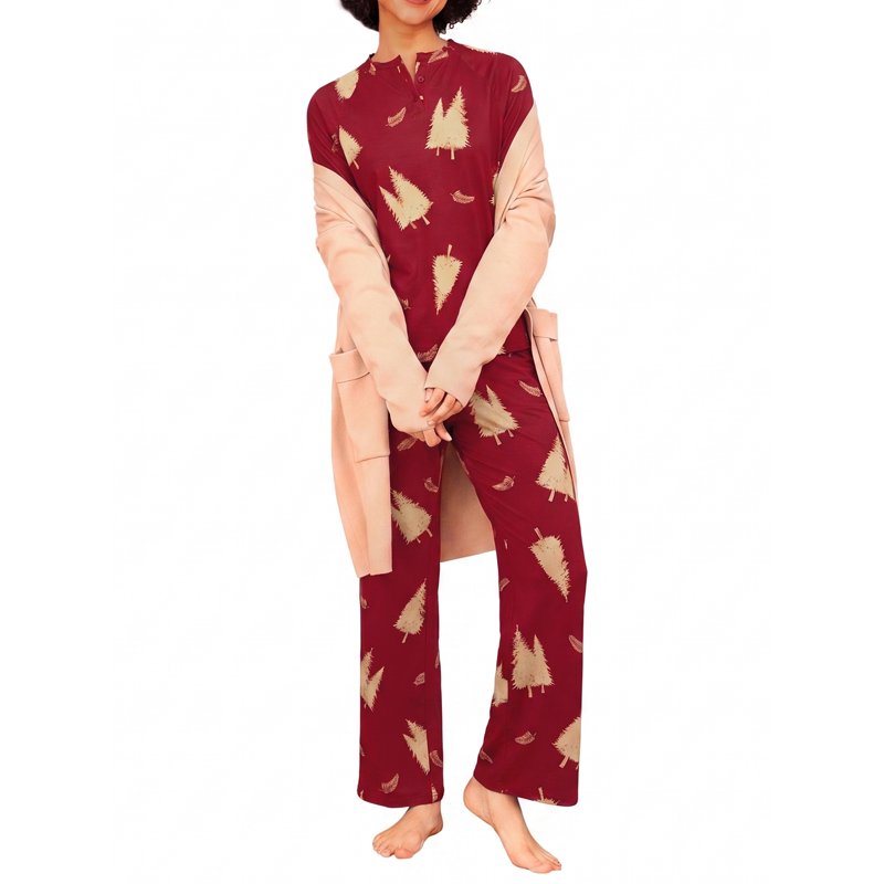 Christmas Red Pajama Set for Couples Women Men Soft Sleepwear with Pockets - L
