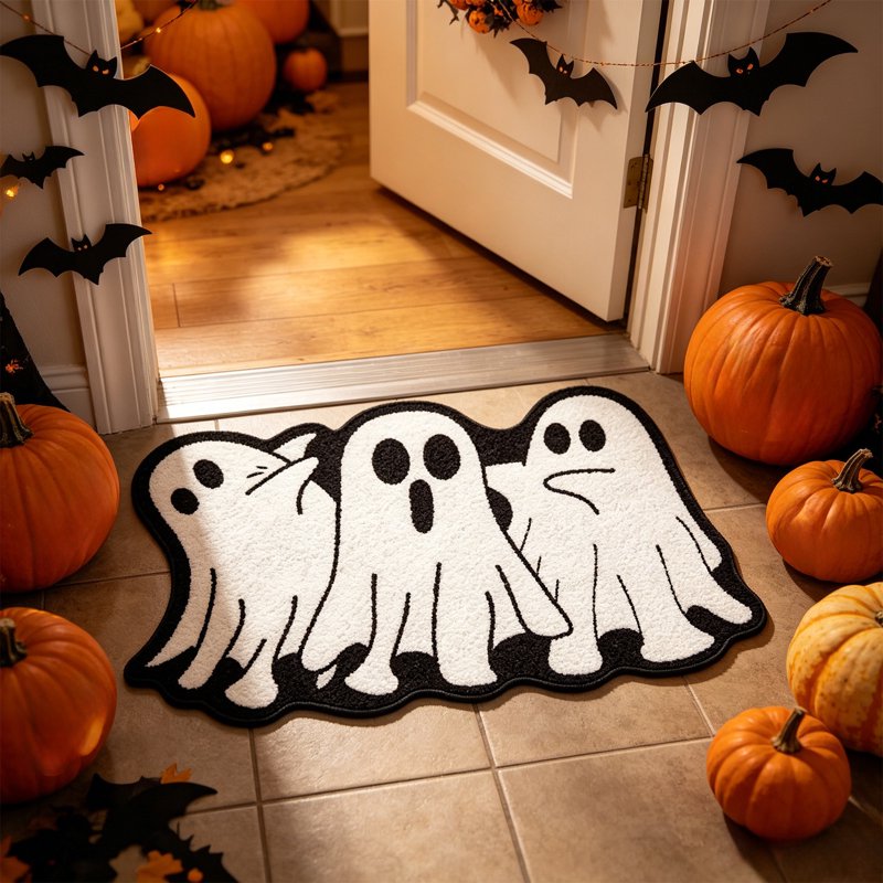 Halloween Ghost Door Mat 23.6x15.7in Plush Welcome Trick-or-Treat Indoor Rug - Variation of 44_Cute Plush Ghost Rug_23.62x15.75in_AR
