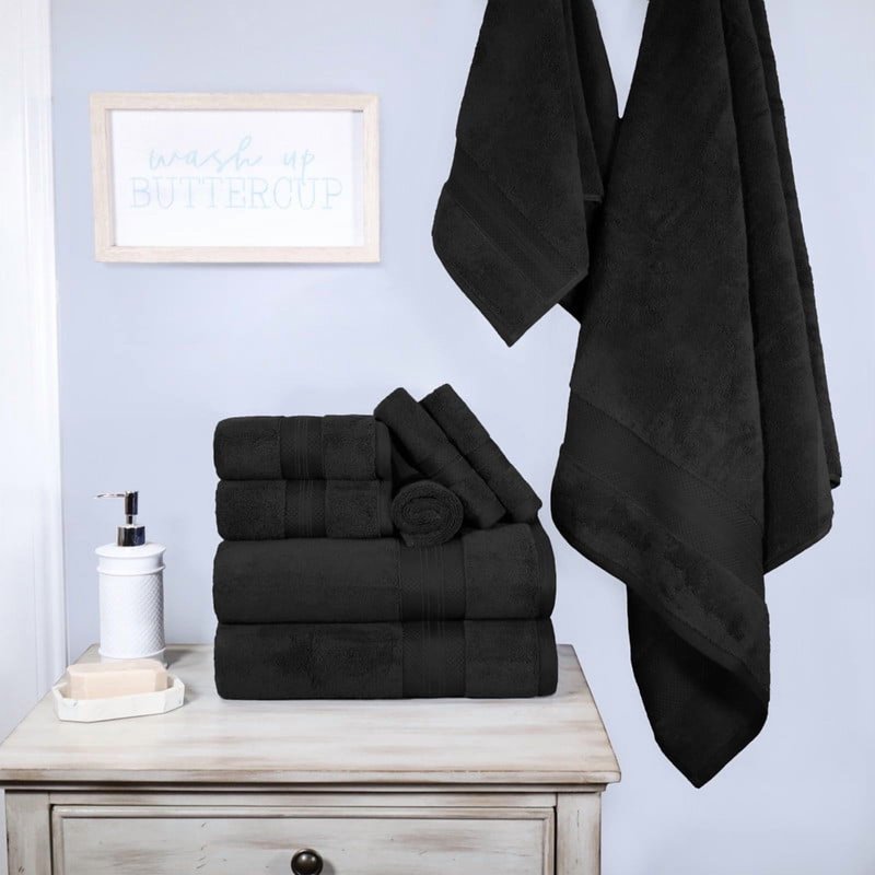 Superior Aria Turkish Cotton 9-Piece Towel Set - Black, Ultra Soft & Heavyweight