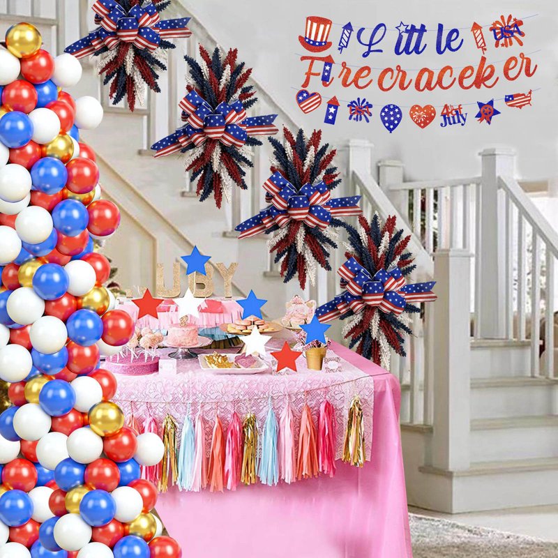 Patriotic Wreath for Front Door - Independence Day Flag Decor - Variation H
