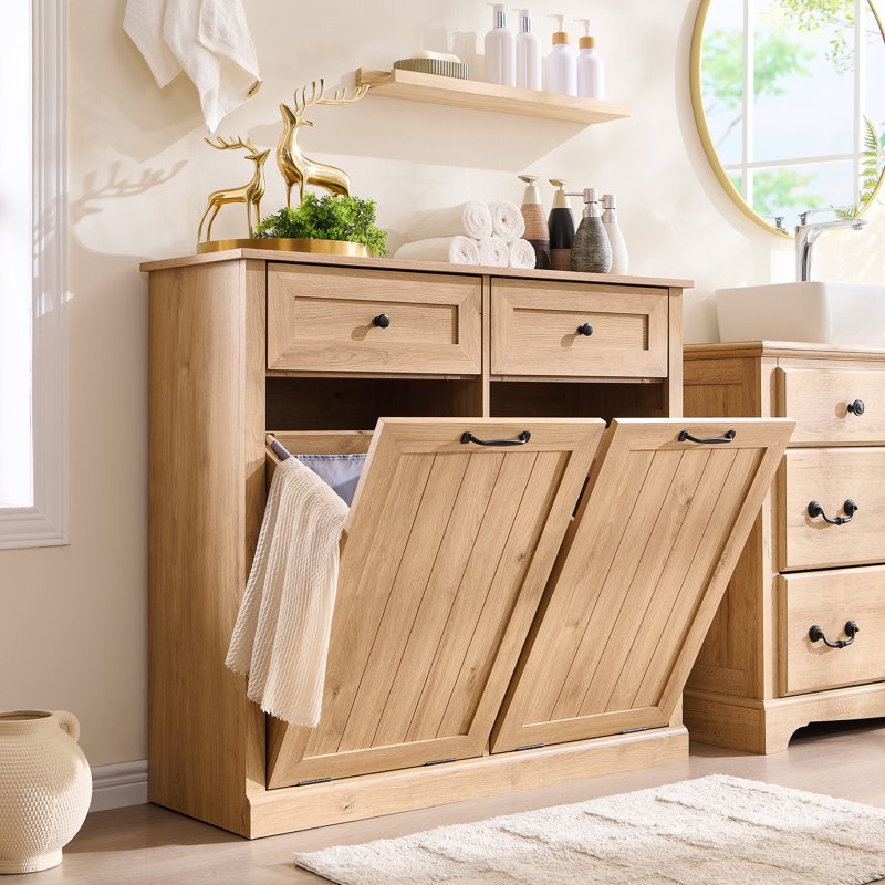 Double Tilt Out Trash Can Cabinet - 20 Gallon - Natural