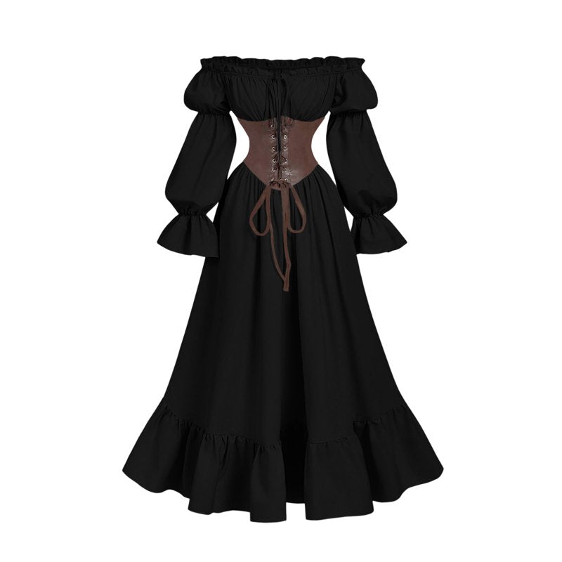 Ladies Gothic Corset Maxi Dress BB-Black S Halloween Victorian Long Dress