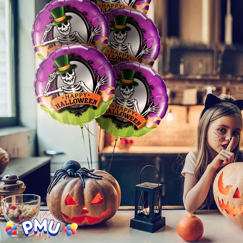 PMU Halloween Skeleton Mirror Balloon Set - 18 Inch Mylar Foil Party Decor, Pack of 5