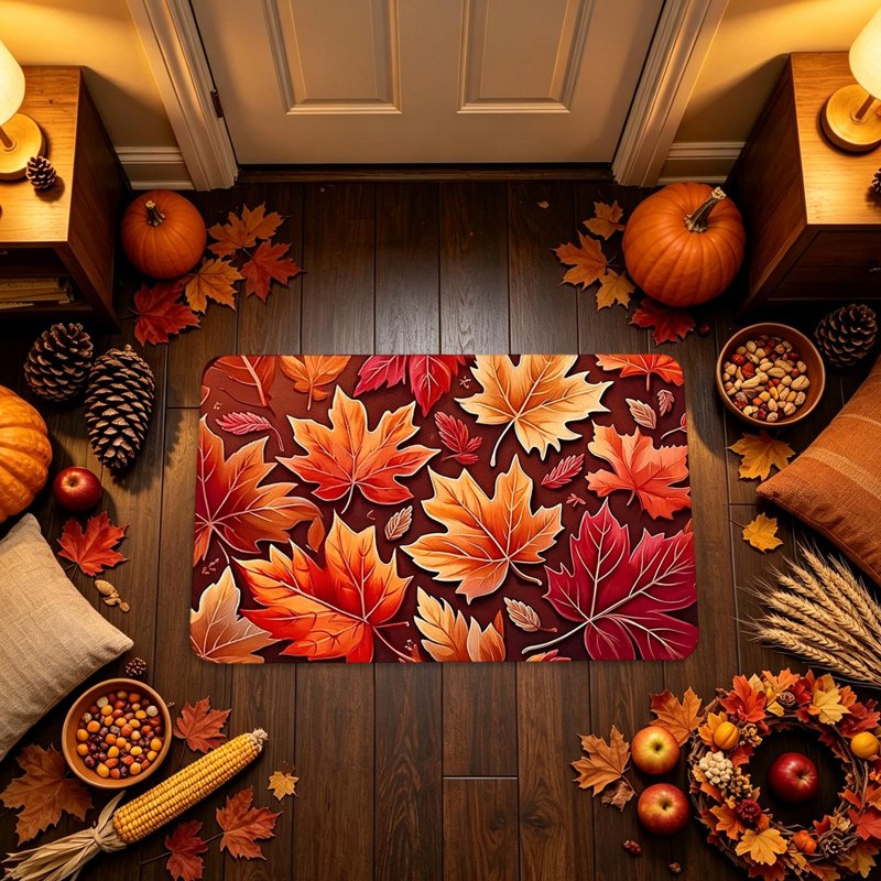 Autumn Fall Doormat with Maple Leaves - Non-Slip Indoor Outdoor Entrance Floor Mat C-f