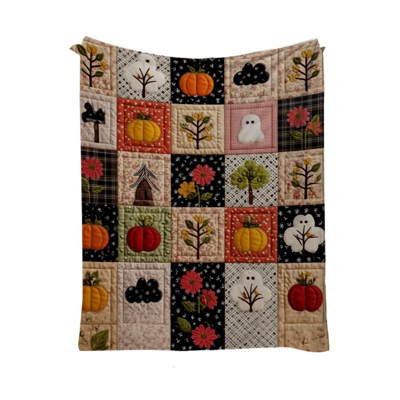Halloween Ghost Pumpkin Throw Blanket White 70x100cm Flannel Cozy Decor
