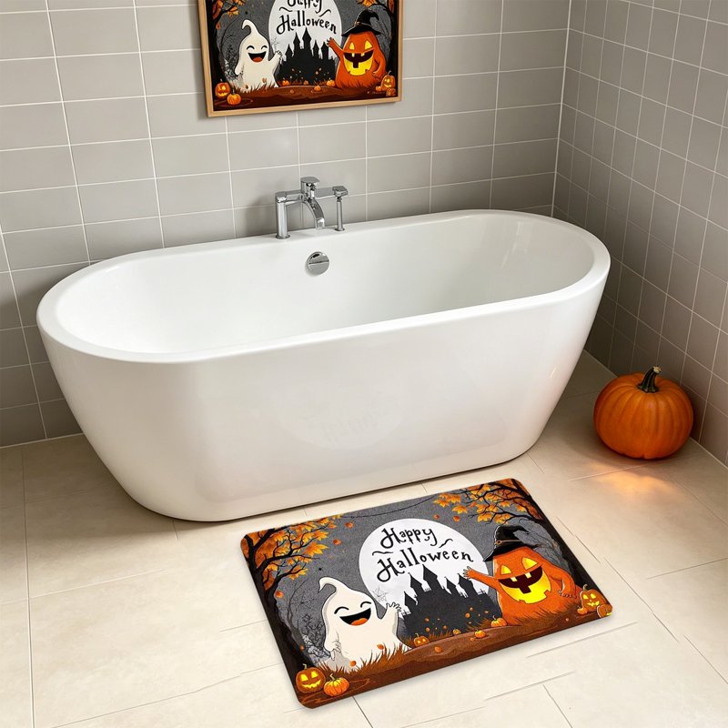 Halloween Doormat Ghost Mat - Soft Imitation Pashm Floor Rug with Secure Grip - Variation 22_Halloween Doormat_V