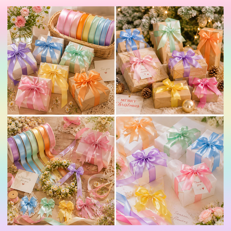 3/8 Inch x 10 Yards Satin Ribbon Set - Pastel Assortment for Crafts & Gift Wrapping