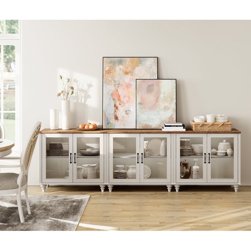 Buffet Cabinet with 6 Glass Doors and Adjustable Shelf - 3 Pack