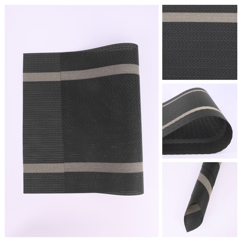 Washable Vinyl Placemats Set of 8 - Black Table Mats