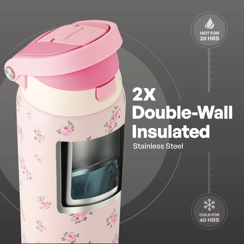 32oz Stainless Steel Water Bottle with Straw & Chug Lid - Pink Flowers