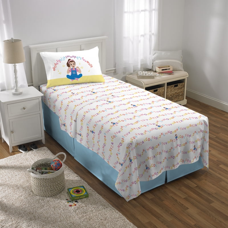 Kids Twin Sheet Set with Vibrant Designs - Microfiber Bed Sheets for Children - Includes Fitted & Flat Sheet, Pillowcase - Ms. Rachel Style